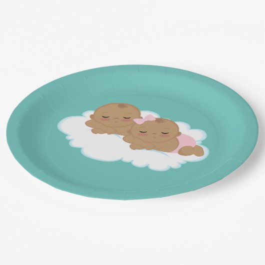Assiettes En Carton Joli garçon fille jumeaux baby shower (Angle)
