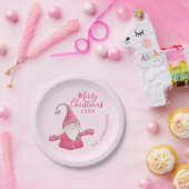 Assiettes En Carton Joli Gnome rose Personnalisé Joyeux Noël (Fête)