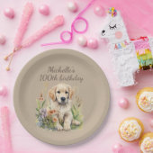 Assiettes En Carton Joli Golden Retriever Chiot 100e anniversaire (Fête)