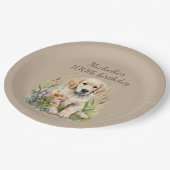 Assiettes En Carton Joli Golden Retriever Chiot 100e anniversaire (Angle)