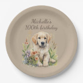 Assiettes En Carton Joli Golden Retriever Chiot 100e anniversaire (Devant)