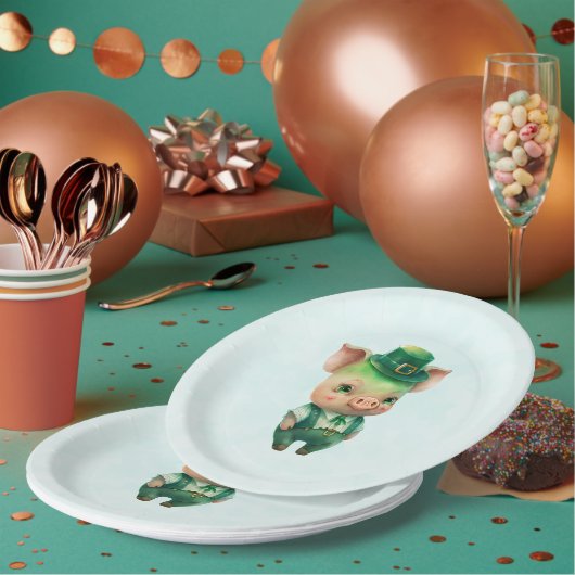 Assiettes En Carton Joli Green St. Patrick's Day Pig (Multi)