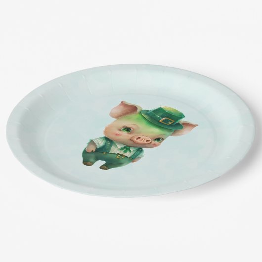 Assiettes En Carton Joli Green St. Patrick's Day Pig (Angle)