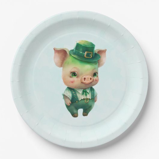 Assiettes En Carton Joli Green St. Patrick's Day Pig (Devant)