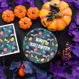 Assiettes En Carton Joli Halloween coloré, personnalisable