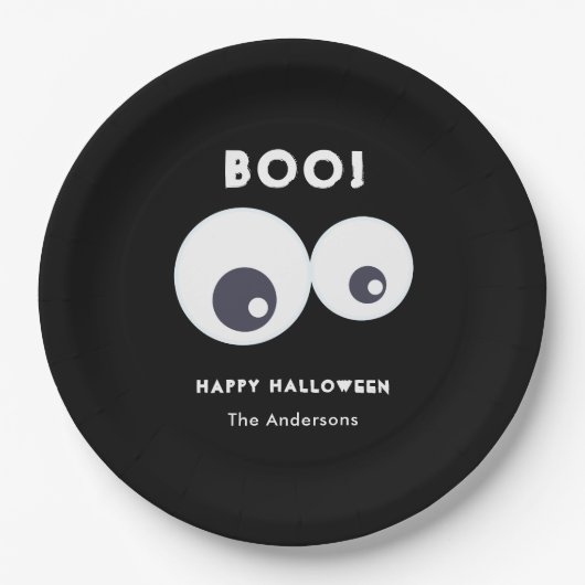 Assiettes En Carton Joli Halloween Noir Blanc Monstres (Devant)
