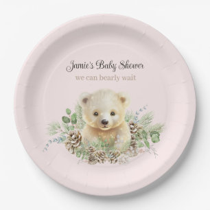 Assiettes En Carton Joli Hiver Ours Polaire Rose Baby shower fille