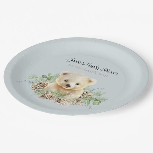 Assiettes En Carton Joli hiver Polar Ours Bleu Baby shower garçon (Angle)
