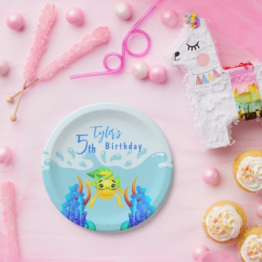 Assiettes En Carton Joli Jaune Axolotl Boy Anniversaire (Fête)