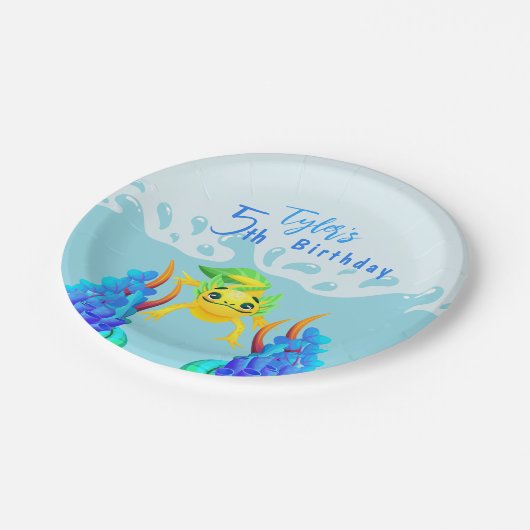 Assiettes En Carton Joli Jaune Axolotl Boy Anniversaire (Angle)