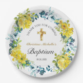 Assiettes En Carton Joli Jaune Floral Gold Cross Baptism Réception (Devant)