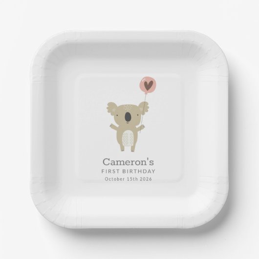 Assiettes En Carton Joli Koala Bear Simple 1er anniversaire (Recto)