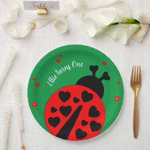 Assiettes En Carton Joli Ladybug avec les coeurs
