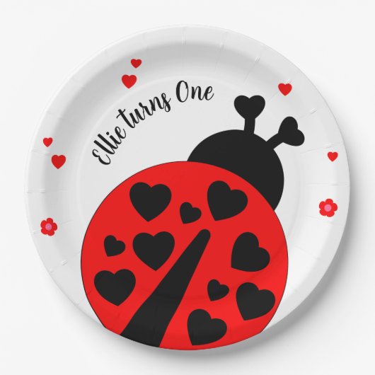Assiettes En Carton Joli Ladybug avec les coeurs (Devant)