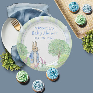 Assiettes En Carton Joli lapin bleu lapin En vichy Baby shower
