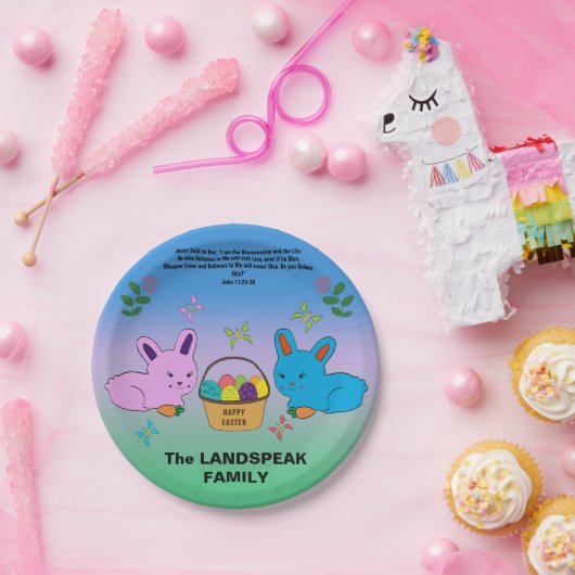 Assiettes En Carton Joli lapin de Pâques, panier d'oeufs et citation d (Fête)