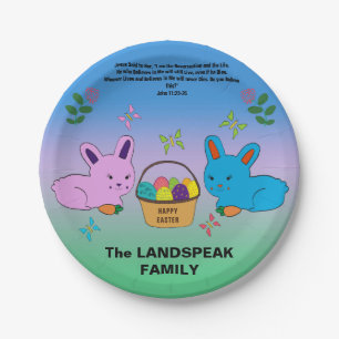 Assiettes En Carton Joli lapin de Pâques, panier d'oeufs et citation d