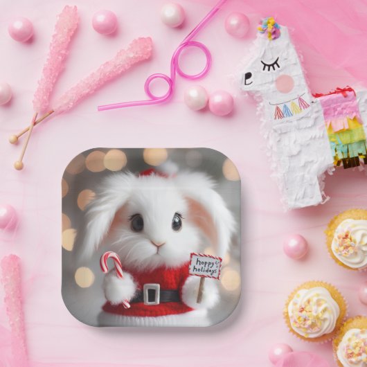 Assiettes En Carton Joli lapin en costume de Noël (Fête)