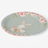 Assiettes En Carton Joli Lapin Rose 2 Deux Deuxième Anniversaire Vert (Angle)