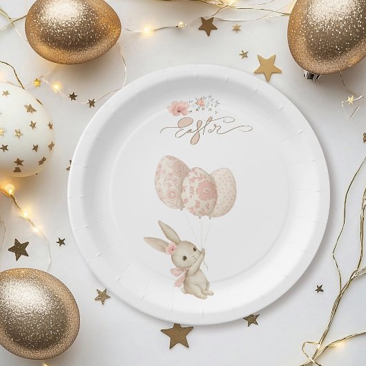 Assiettes En Carton Joli lapin rose pâle Pâques