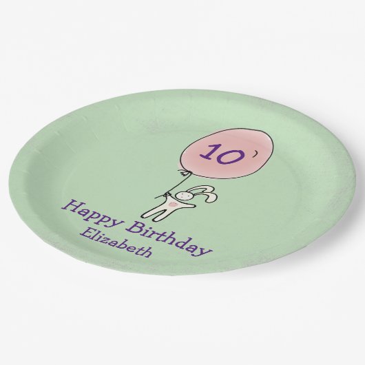 Assiettes En Carton Joli lapin tenant un ballon (Angle)