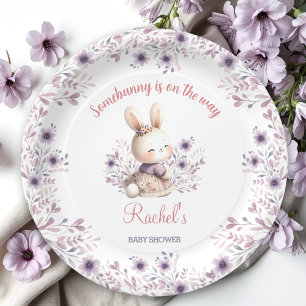 Assiettes En Carton Joli Lapin Violet Rose Floral Fille Baby shower