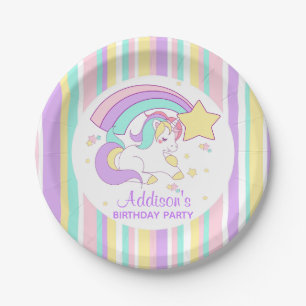 Assiettes En Carton Joli Licorne Arc-en-Ciel Magique Anniversaire Pers