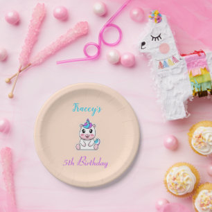 Assiettes En Carton Joli licorne blanc rose