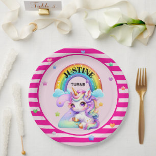 Assiettes En Carton Joli licorne et arc-en-ciel 2e anniversaire