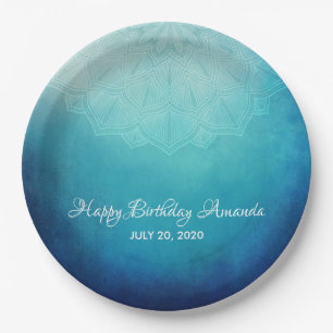 Assiettes En Carton Joli Mandala bleu Abstrait Anniversaire