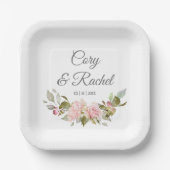 Assiettes En Carton Joli Mariage de Bouquet Roses Rose (Recto)