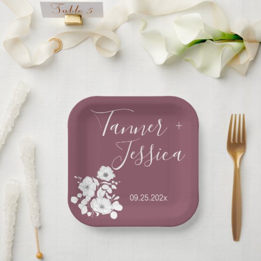 Assiettes En Carton Joli Mariage floral violet et blanc (Mariage)