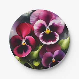 Assiettes En Carton Joli marron noir rouge pansies aquarelle peinture