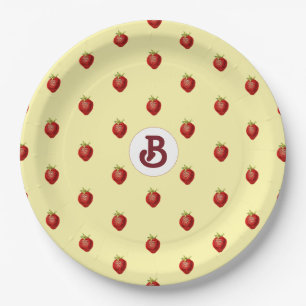 Assiettes En Carton Joli monogramme de nom de crème de fraise féminine