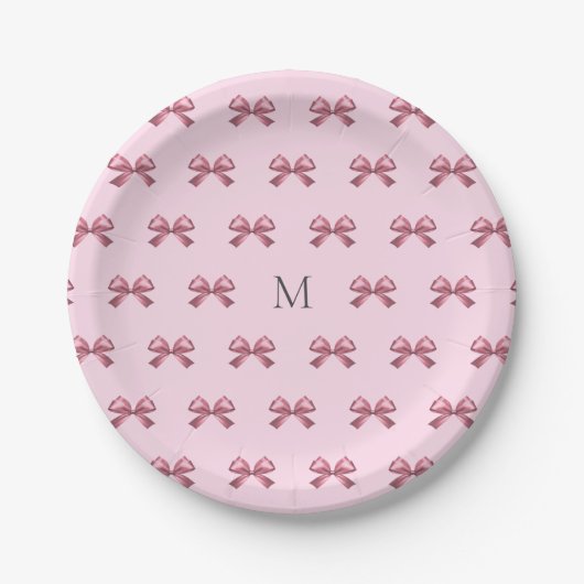 Assiettes En Carton Joli Monogramme en satin rose rose (Devant)
