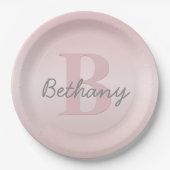 Assiettes En Carton Joli Monogramme rose personnalisable et votre nom (Devant)