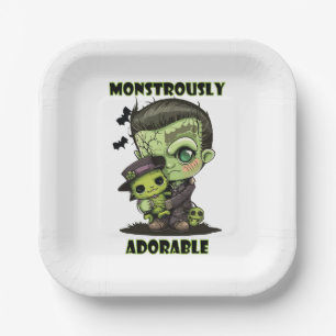 Assiettes En Carton Joli monstre de Frankenstein avec peluche