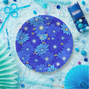Assiettes En Carton Joli Motif Blue Daisy