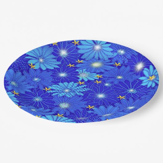 Assiettes En Carton Joli Motif Blue Daisy (Angle)