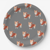 Assiettes En Carton Joli Motif Corgi de Noël (Devant)
