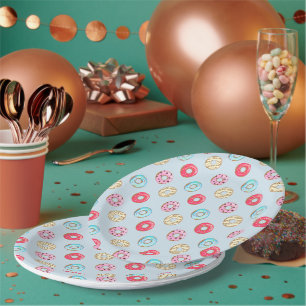 Assiettes En Carton Joli motif de beignet glacé bleu clair