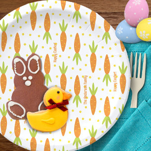 Assiettes En Carton Joli Motif de carottes lapin de Pâques avec texte 