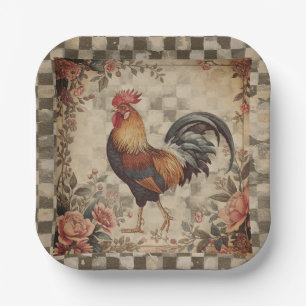 Assiettes En Carton Joli motif de coq et de fleurs vintage