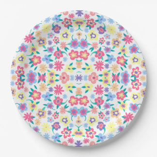 Assiettes En Carton Joli motif de fleurs de printemps colorées