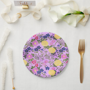 Assiettes En Carton Joli Motif de fleurs Vintages violet