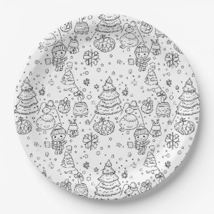 Assiettes En Carton Joli motif de Noël en hiver à dessiner (3)