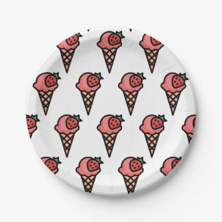 Assiettes En Carton Joli motif esthétique de glace à la fraise rose