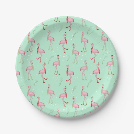 Assiettes En Carton Joli motif flamant rose Noël (Devant)