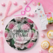 Assiettes En Carton Joli motif fleuri rose boho (Fête)