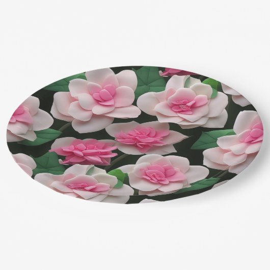 Assiettes En Carton Joli motif fleuri rose boho (Angle)